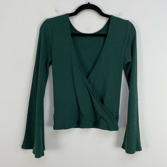 REVOLVE Lover+Friends Womens Small Green Ribbed Open Back Knit Top Bell Sleeve - Picture 13 of 13